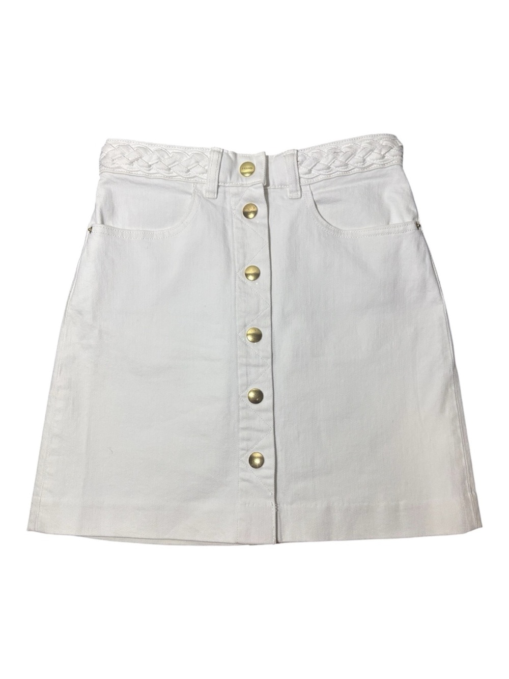 FRAME Claire Braided Waistband White Button-Front Denim Skirt - Picture 1 of 11
